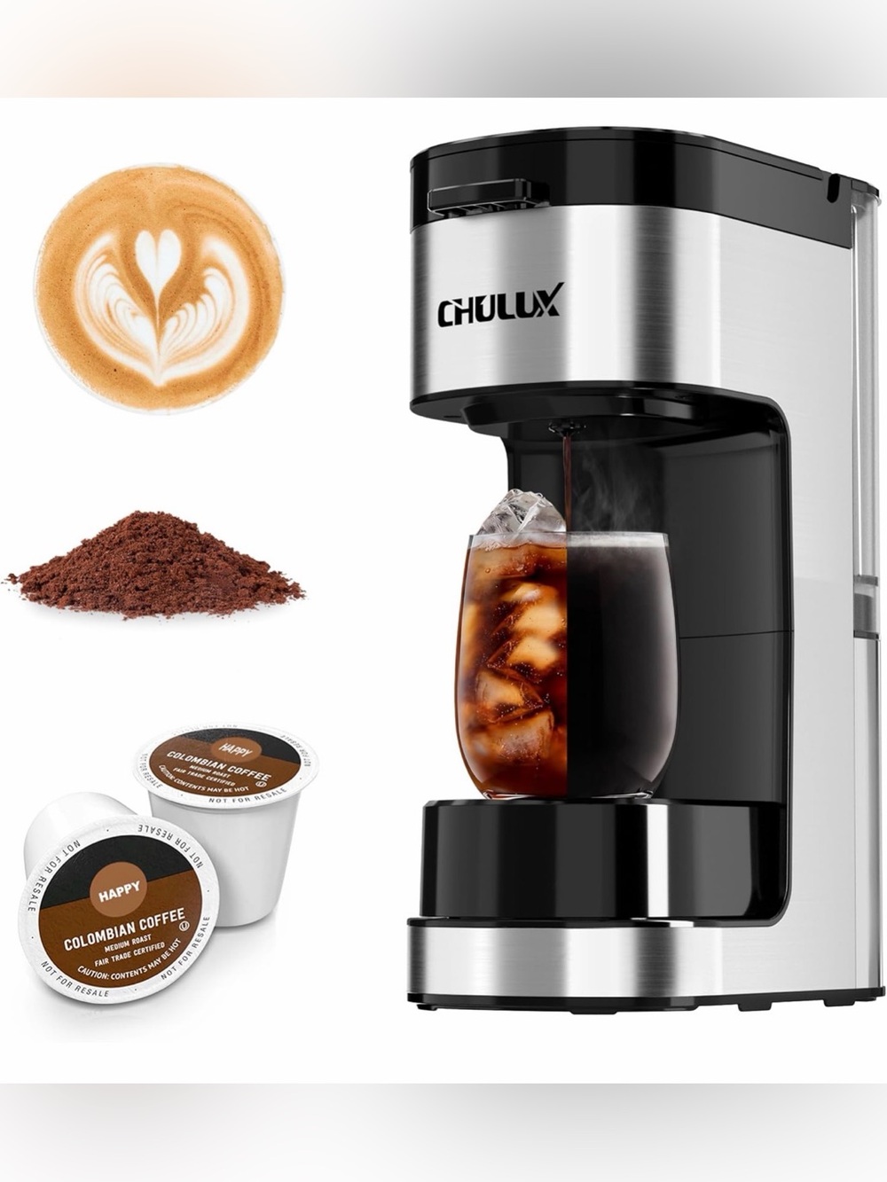 CHULUX Single Serve Coffee Maker in Silver and Black